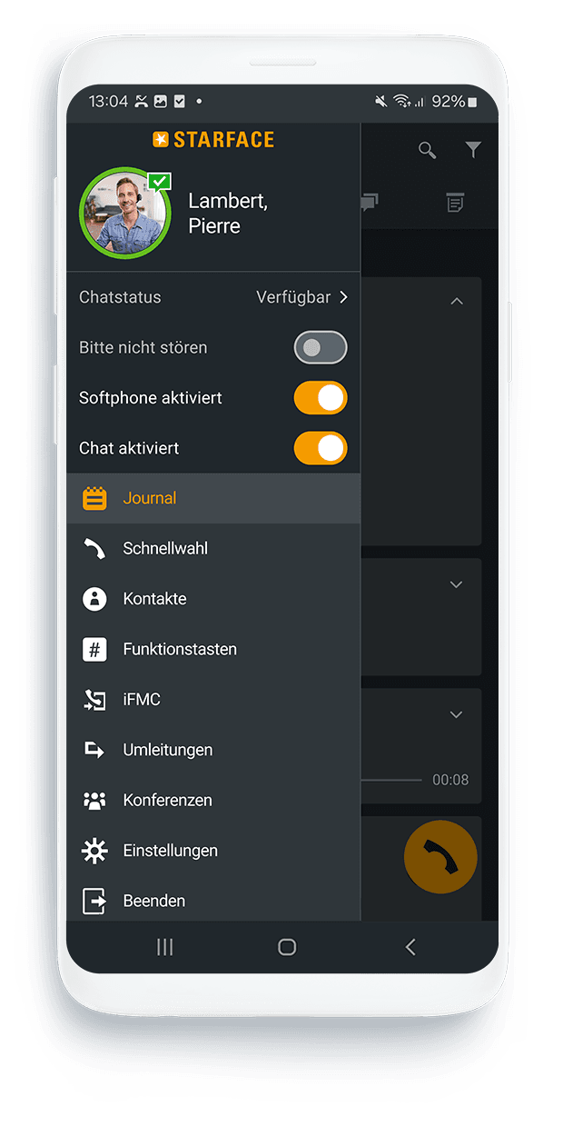 STARFACE Mobile App auf dem Smartphone: Journal, Softphone-Status, Umleitungen und Konferenzen