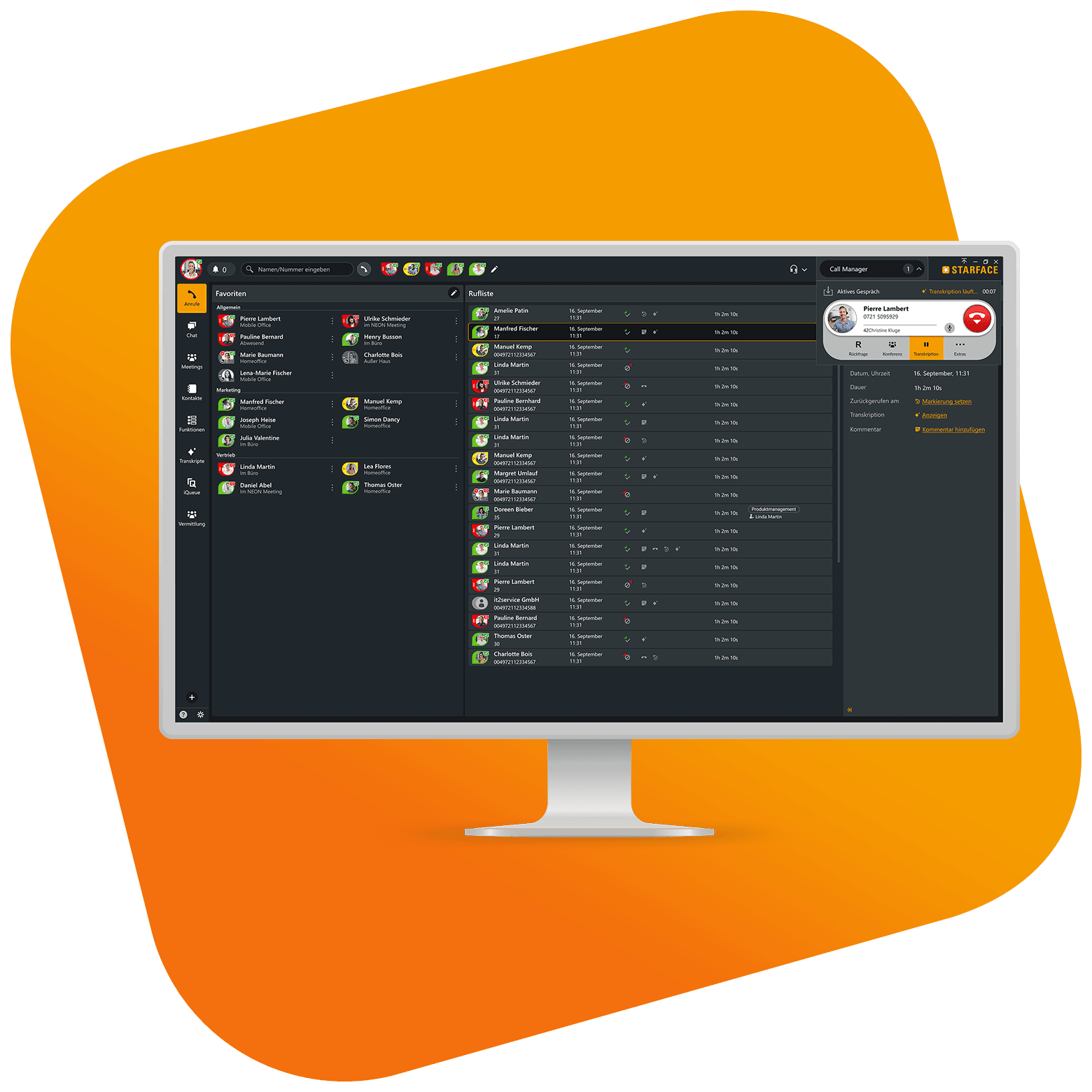 STARFACE Desktop-App: Anrufliste und Call-Manager