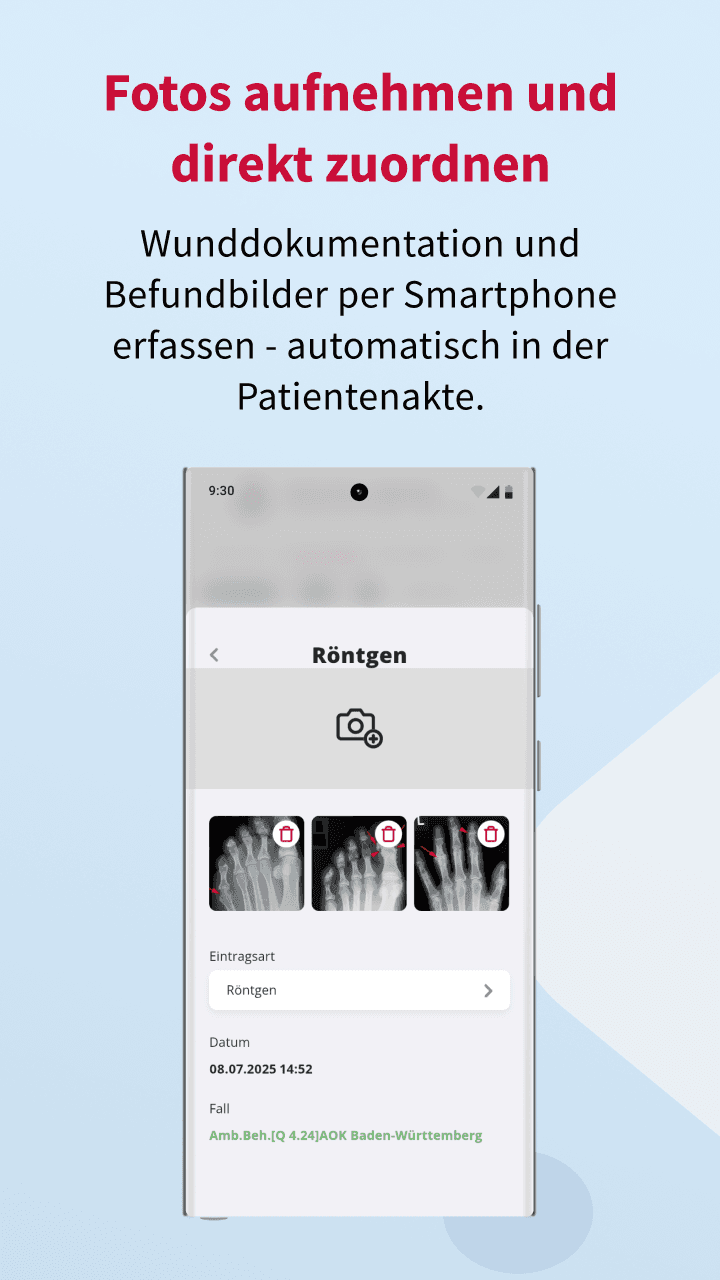 Mobile Fotodokumentation in der MEDICAL OFFICE App: Röntgen- und Befundbilder per Smartphone aufnehmen und automatisch der Patientenakte zuordnen.
