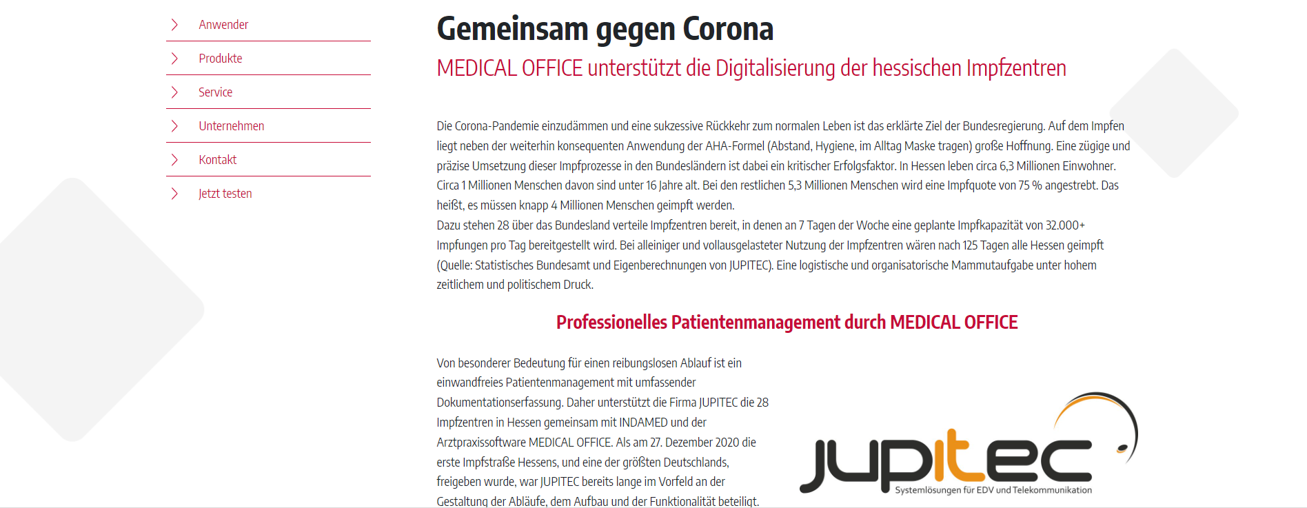 Pressebericht | Indamed - MEDICAL OFFICE - Praxissoftware | Jupitec